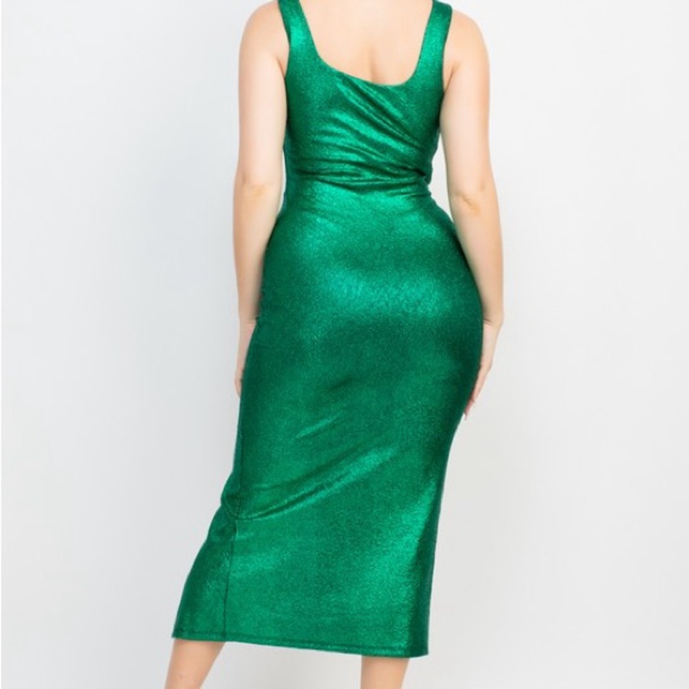 Haute Monde Shimmering Green bodycon midi Dress nwt - Picture 7 of 8
